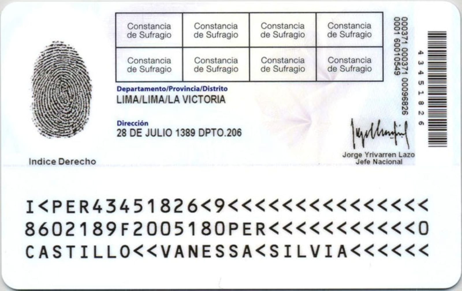 Ejemplo de DNI reverso